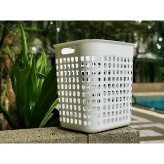 ตะกร้าสี่เหลี่ยมสีขาว ขนาดกลาง 32W*39L*40H มือจับไม่เจ็บ BK-110 ใส่ได้หลากหลาย Multi purpose Basket M Size