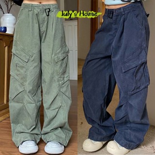 กางเกงขากว้าง กางเกงขายาวผู้หญิง ขากว้าง เอวใส่ยางยืด กระเป๋…