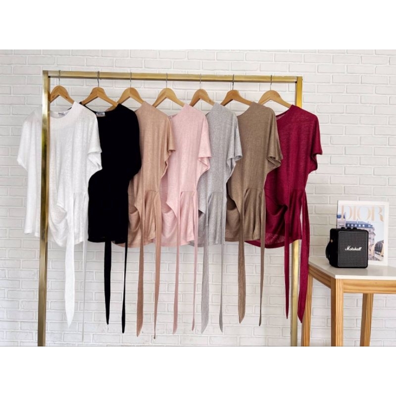 พร้อมส่ง❤️ เสื้อคอกลมไหล่ล้ำ ผ้าสล๊าฟเงานำเข้าเกรดพรีเมี่ยม เนื้อผ้านุ่มลื่น เบาสบาย คอกลมพับขอบคอ #110 - รูปที่ 7