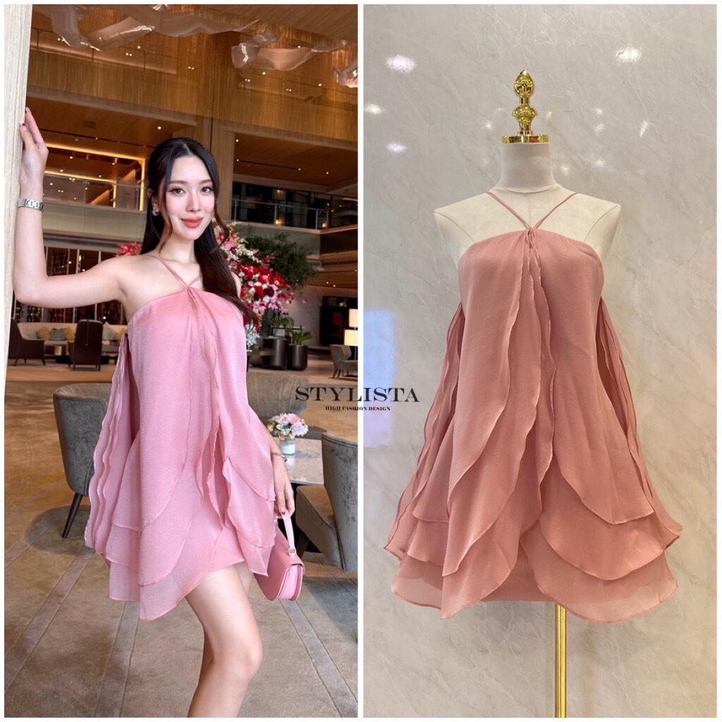 STYLISTA- ST95139 เดรสทรงปล่อยๆ พริ้วๆๆ ซิปหลัง-pink(*สอบถามสต๊อกก่อนกดสั่งน๊า)