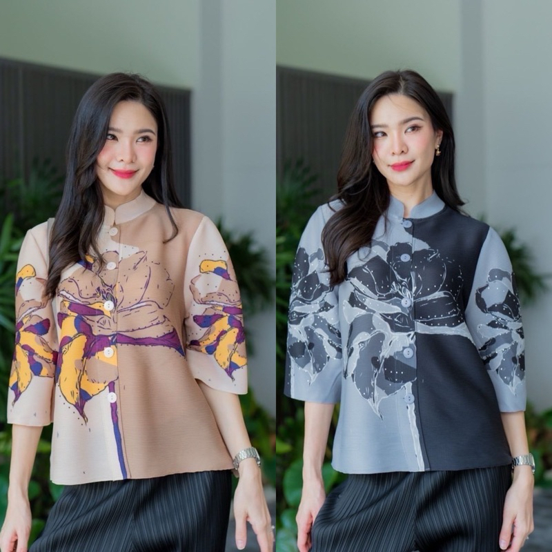 เสื้อ อัดพลีท อย่างดี ดีไซน์คอจีนแขนพองนิดนิดงานสวยไซด์ใหญ่ใส่สบายค่ะ