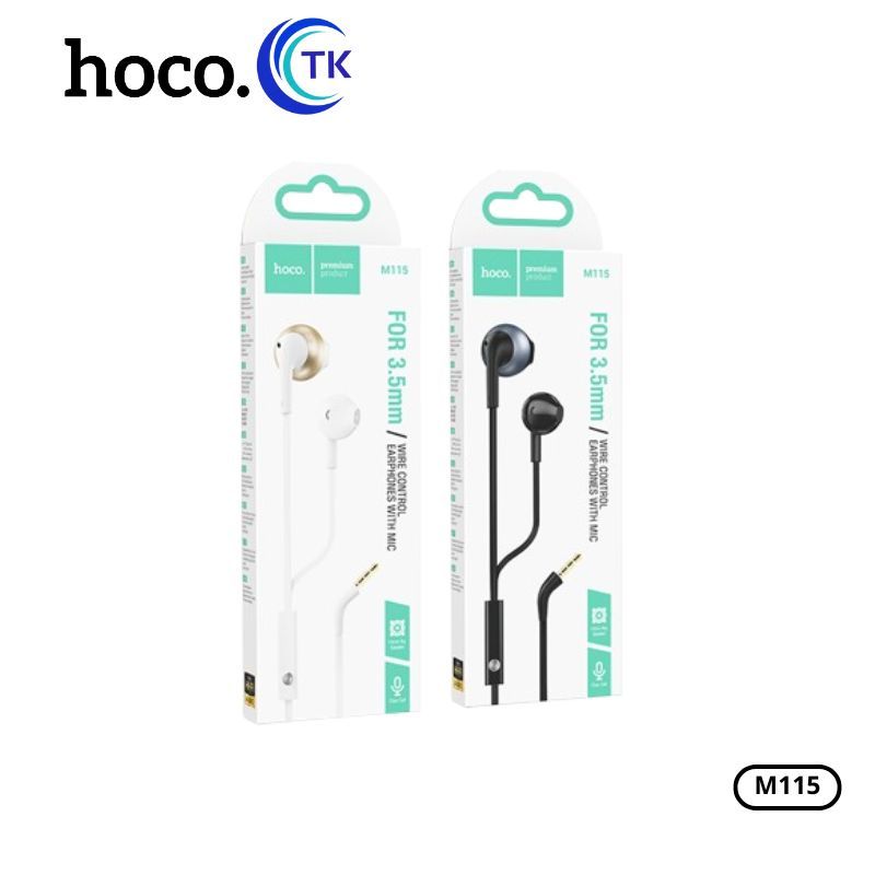 หูฟัง EarPhone With Mic แบบมีสาย ยาว1.2ม.ใช้งานสำหรับ Aux 3.5 มม. รับสาย/วางสาย HOCO M115