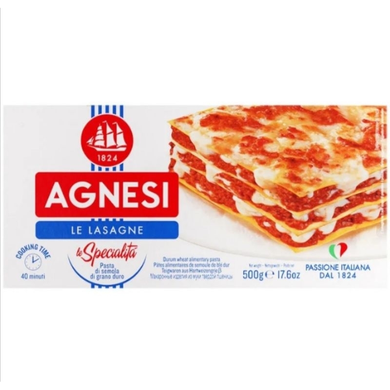 Agnesi Lasagne แอคเนซี ลาซานญ่า พาสต้าแบบแผ่น 500 กรัม.