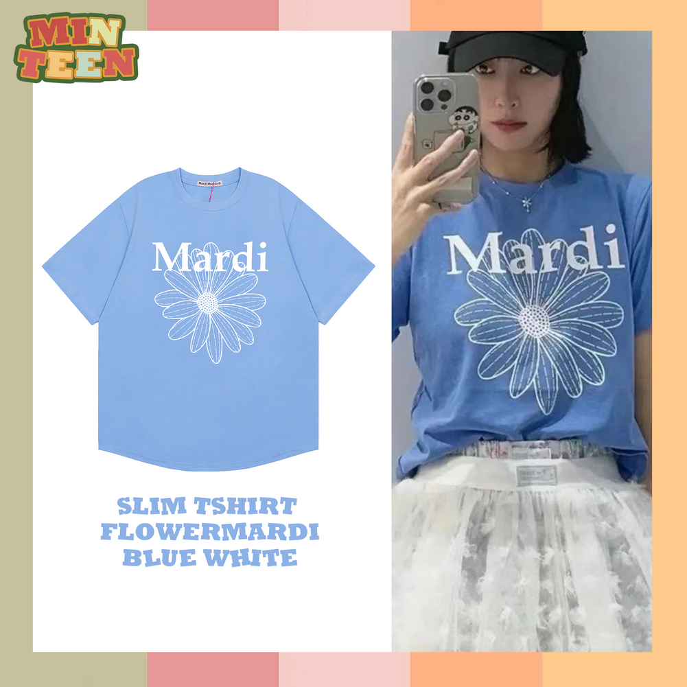 [จัดส่งภายใน 24 ชั่วโมง] ฟรีไซส์ Mardi Mercredi SLIM TSHIRT FLOWERMARDI pink White นำเข้าจากเกาหลี ของแท้