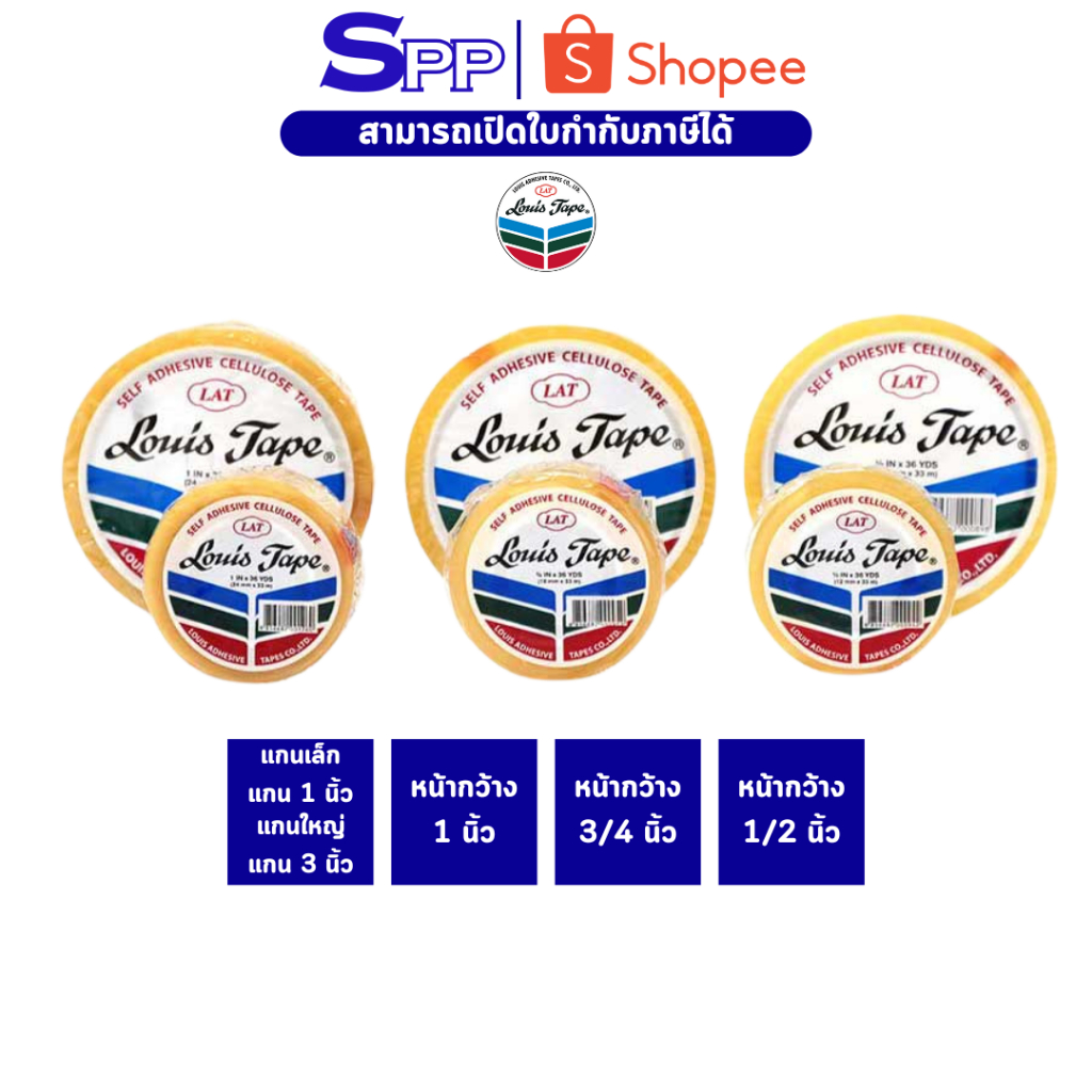 [ม้วน] เทปใส หลุยส์เทป Louis Tape เทปหลุยส์ หน้ากว้าง 3/4 นิ้ว, 1/2 นิ้ว, 1 นิ้ว