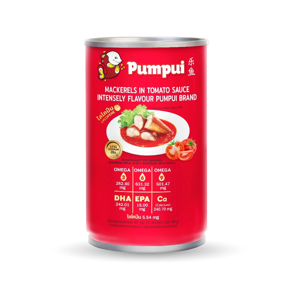 ปุ้มปุ้ย ปลาแมคเคอเรลในซอสมะเขือเทศ รสเข้มข้นพิเศษ แพ็ค 10 กระป๋อง (Less Sodium 26%) thumbnail 5