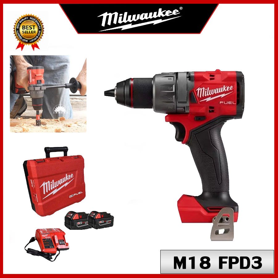 [รับประกัน 1 ปี] เดิม MiIwaukee M18 FPD3 ผลกระทบสว่านไฟฟ้า 18V 5.0Ah ลิเธียมไฟฟ้าสว่านไฟฟ้าเจาะปูนซีเมนต์ไม้