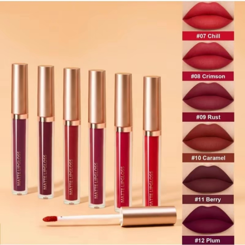 Mirsist ลิปกลอสเนื้อแมท 12 สี นู้ดแยม ไม่มีฟิลเลอร์หรือ ถ้วยกาว กันนำ ติดทนนาน ลิปสติก เครื่องสำอาง