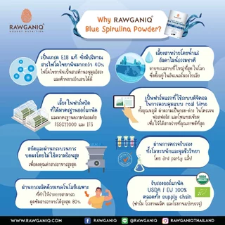 ผงสาหร่ายสไปรูลิน่าสีน้ำเงินออร์แกนิค (E18) 40g มีอย. มีผลแลป มีใบรับรองออร์แกนิค Organic Blue Spirulina Powder