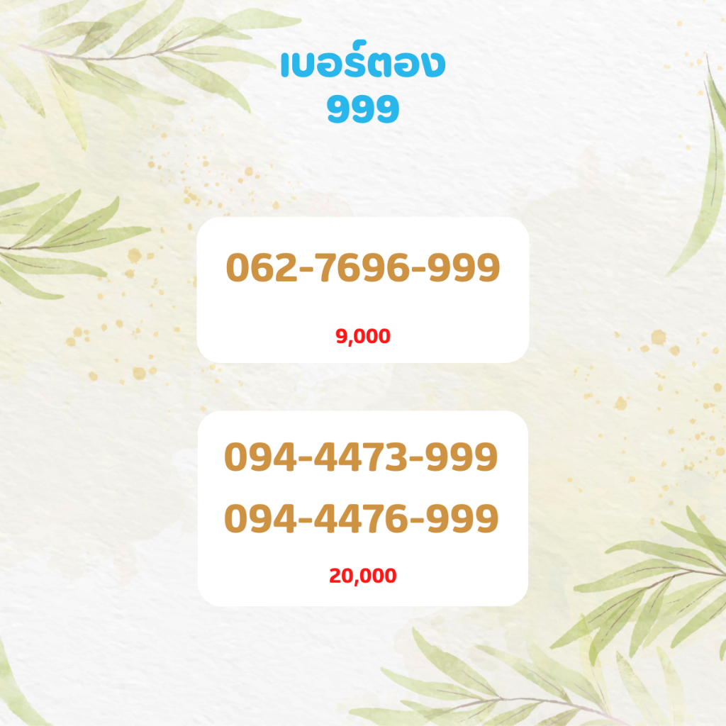 เบอร์ตอง 999 เบอร์เรียง เบอร์สวย เบอร์จำง่าย เบอร์มงคล