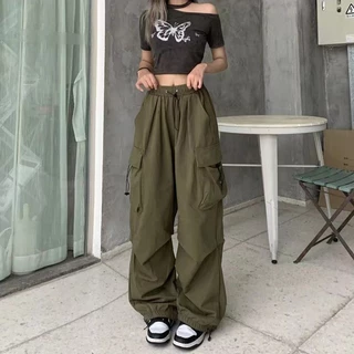S-8XL กางเกงคาร์โก้สไตล์เกาหลี เอวปรับได้ กางเกงขากว้างทรงหลวม Clothing Pants เสื้อผ้า, Women