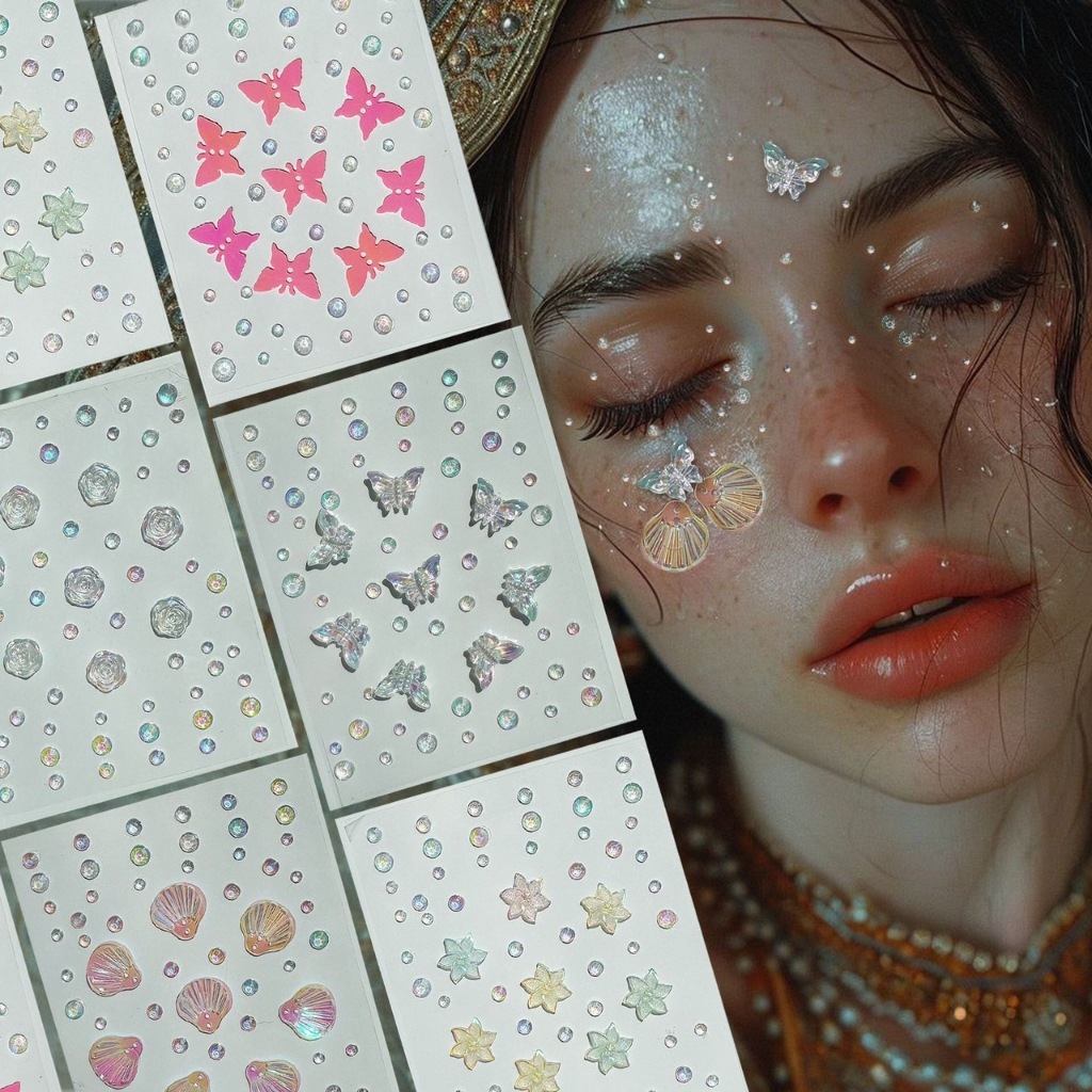 Face Sticker สติ๊กเกอร์ 3D ตกแต่งใบหน้า สติ๊กเกอร์ DIY ติดผม ติดผิวกาย แฟนซี มีกาวในตัว ติดแน่น ทนทาน