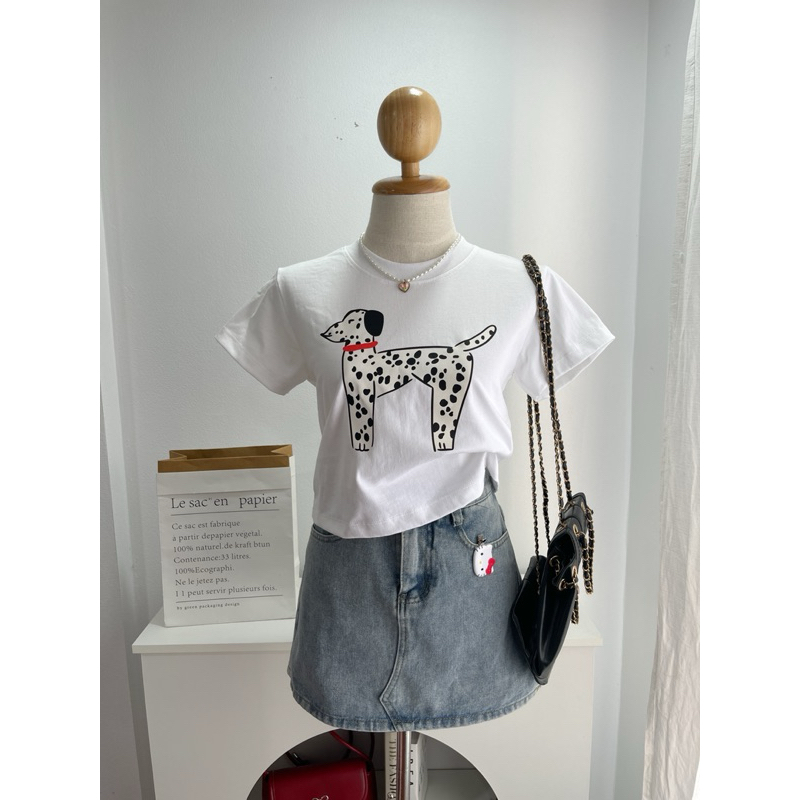 ( Lot ใหม่งานป้ายร้าน )เสื้อครอปBabytee สกรีนลายน้องหมาจุด เนื้อผ้าคอตตอน - รูปที่ 2