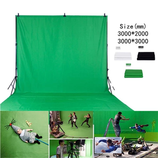 Green Screen Backdrop 2x3m White/Black/Green Background Cloth with 4pcs Clamps for Photo Video Photo