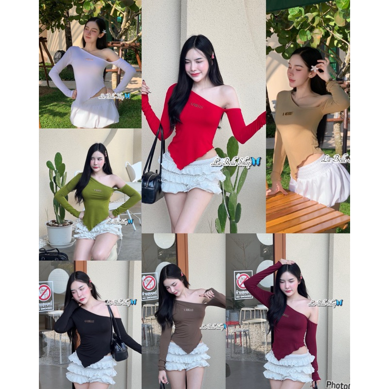 💸ร้านบุกบ๊ยยย💸 เสื้อปาดไหล่แขนยาว เรย่อนเกรดA  แต่งอะไหล่เหล็ก แบรนด์LaBelle ( FF7 )