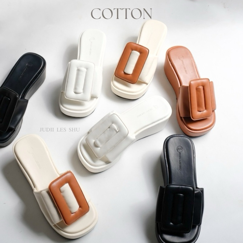 ใหม่รุ่น Cotton (หนัง)Size 34-42 รองเท้าส้นตึกหัวเข็มขัด JUDII LES SHU