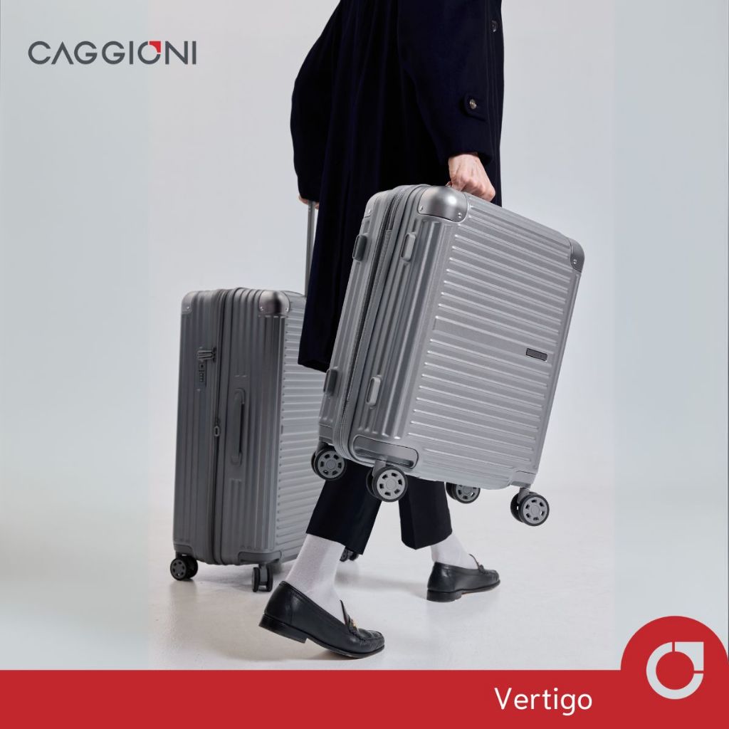 CAGGIONI กระเป๋าเดินทางล้อลาก มีมุมกันกระแทก รุ่นเวอร์ติโก (VERTIGO : N19081) วัสดุ PC ทนทาน/ มีซิปขยาย : สีเงิน