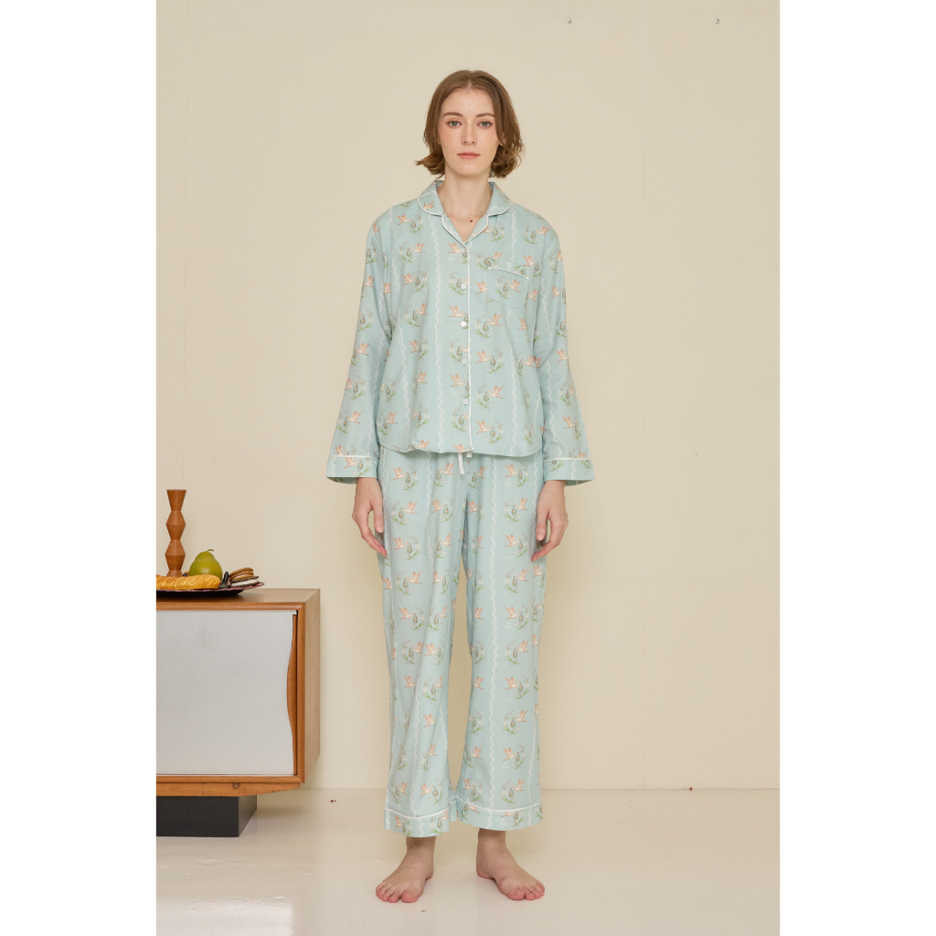 LilyxPearada ชุดให้นมคอตตอน ลายนกกระสา – เซตยาว