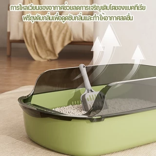 ห้องน้ำแมว กระบะทรายแมว พื้นที่มากมาย จุของ ได้เยอะ รุ่นขอบสูงมีตะแกรงดักทราย แถมพลั่วตัก พื้นที่เยอะ โมเดลขอบสูง
