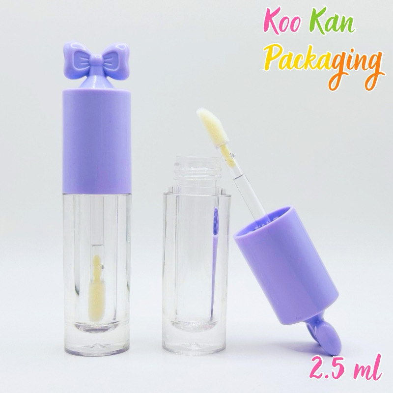 พร้อมส่ง หลอดลิปกลอส หลอดลิปจิ้มจุ่ม ฝาโบว์สีม่วง ขนาด 2.5 ml