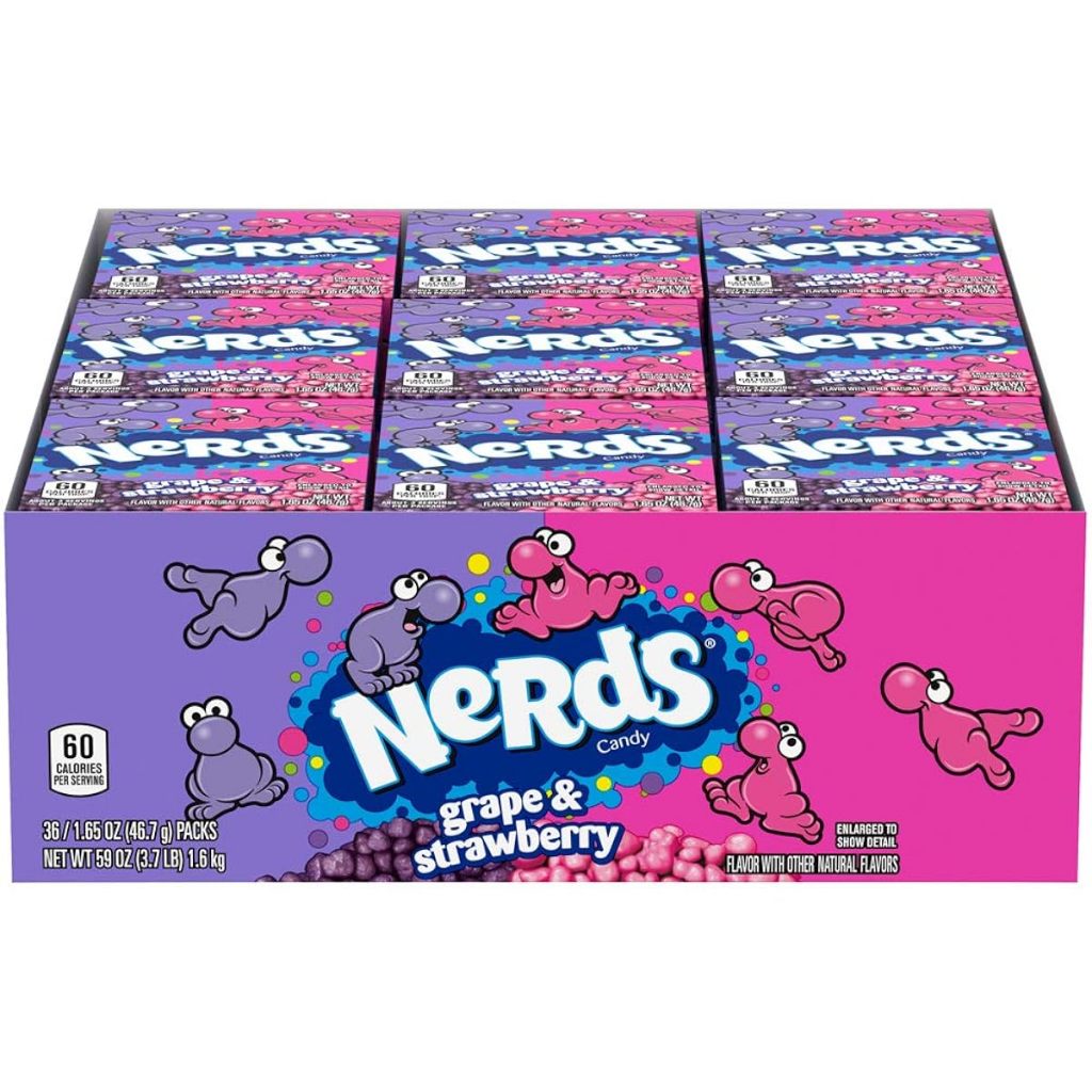[ยกbox 36 ชิ้น] NERDS เนิร์ดส์ แคนดี้ ลูกอมกลิ่นองุ่น สตรอเบอร์รี่ 46g