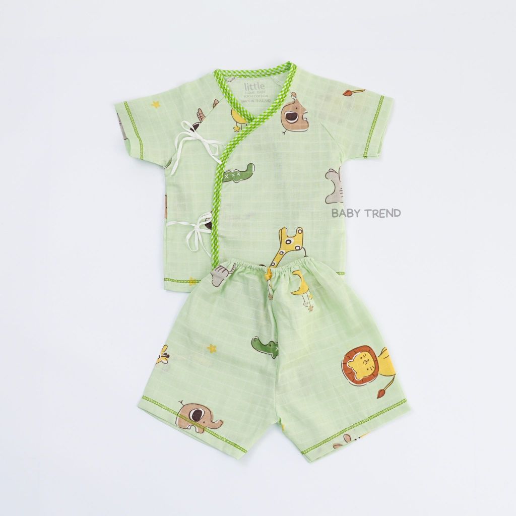 Little Home Baby ชุดเซ็ทเสื้อผูกหน้าและดุมหน้าพร้อมกางเกงทารก 0-3 เดือน ผ้ามัสลิตคอตตอนทอตาราง นุ่มๆ