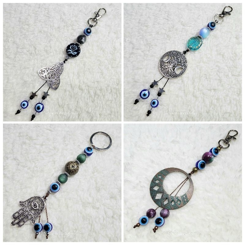 Keychain >> EVIL EYE 🧿 พวงกุญแจ ที่ห้อยมือถือ ที่ห้อยโทรศัพท์ | เครื่องราง ปกป้อง Hamsa Wicca Clover