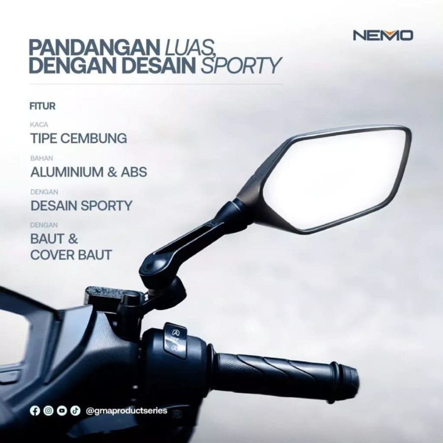 กระจก NEMO 1372 แท้ เลนส์ไม่หลอกตา กระจกมองหลัง Nmax / Click / ADV / Xmax / Aerox - รูปที่ 2