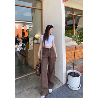 (ไม่ผลิตเพิ่ม)BEMYCHIC กางเกงยีนส์ขายาวสีน้ำตาลเข้ม รุ่น baggy jeans