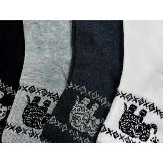 (สินค้างานไทย) ถุงเท้าข้อกลางลายช้าง เนื้อหนานุ่ม สีพื้น เซต 1 คู่ #WK