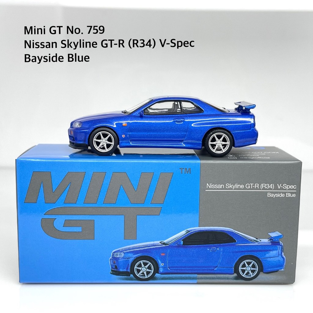 Mini GT No. 759 Nissan Skyline GT-R (R34) V-Spec Bayside Blue