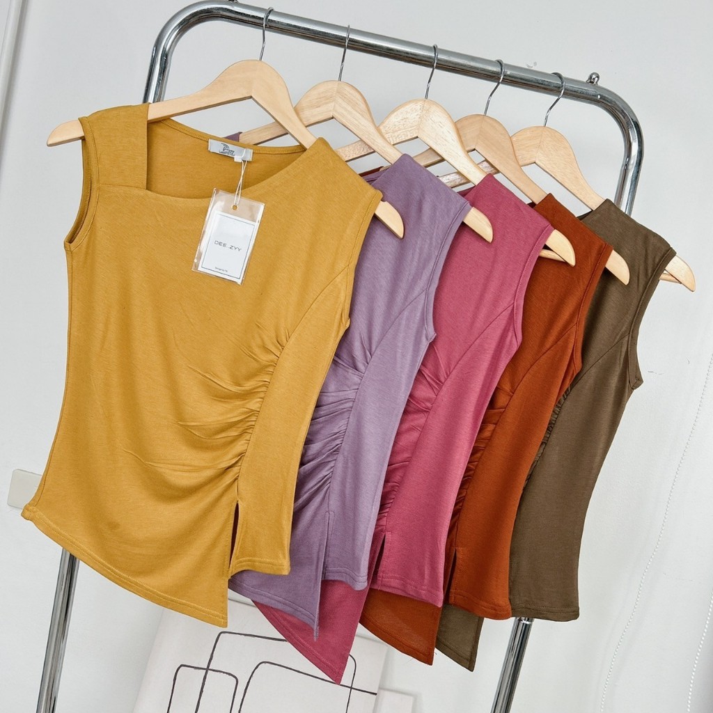 107-108 เสื้อยืด จีบข้างชายเฉียง ผ้าSquare