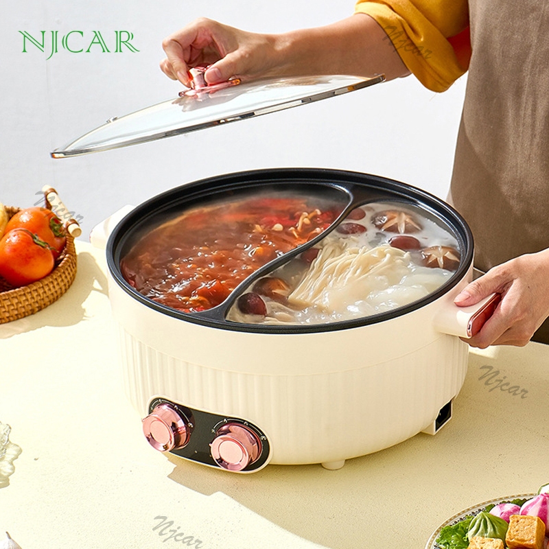 NJCAR1 ลดถูกมาก!! LK106 หม้อไฟฟ้า เคลือบเทฟล่อน สุกี้ หม้อชาบู 2 ช่อง สามรถแยกน้ำซุปได้