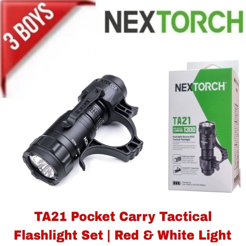 ไฟฉาย NEXTORCH TA21+ FR-1 Pocket Carry Tactical Flashlight Red & White Light ไฟฉายยุทธวิธี 1300 lm พร้อมถ่านชาร์จ USB-C