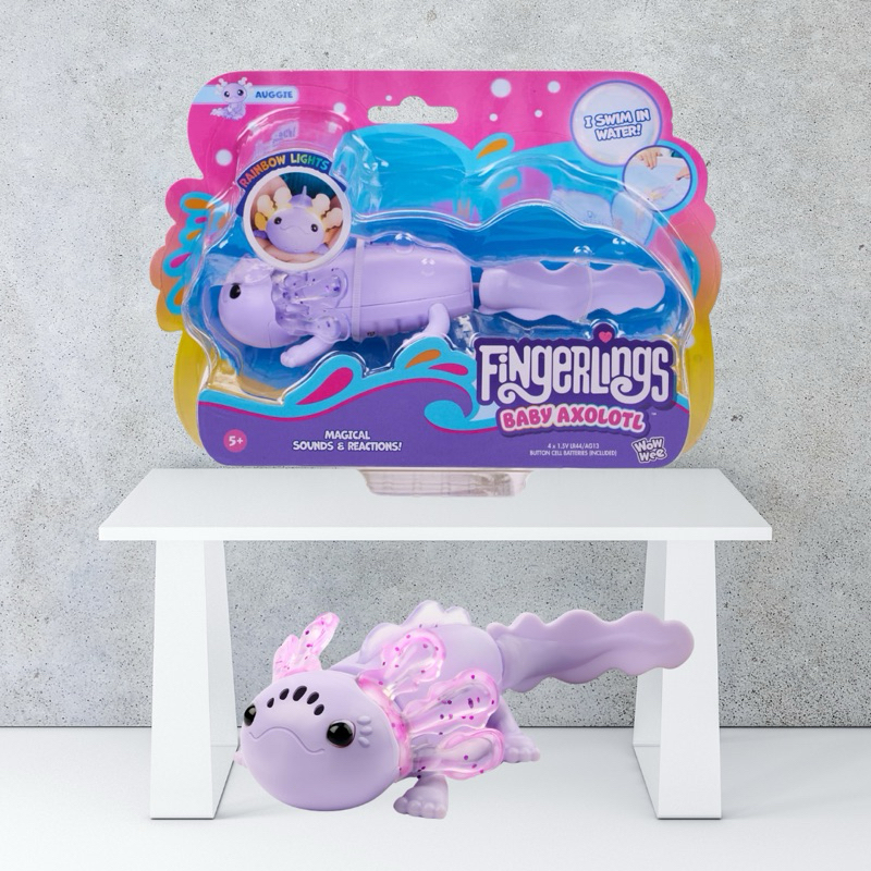 Fingerlings Interactive Baby Axolotl, Auggie (Purple), Swims & Lights Up