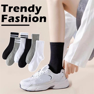 ถุงเท้าข้อยาว ถุงเท้ากีฬา สีพื้น สไตล์วิทยาลัย ผ้าฝ้าย ผ้าหน…