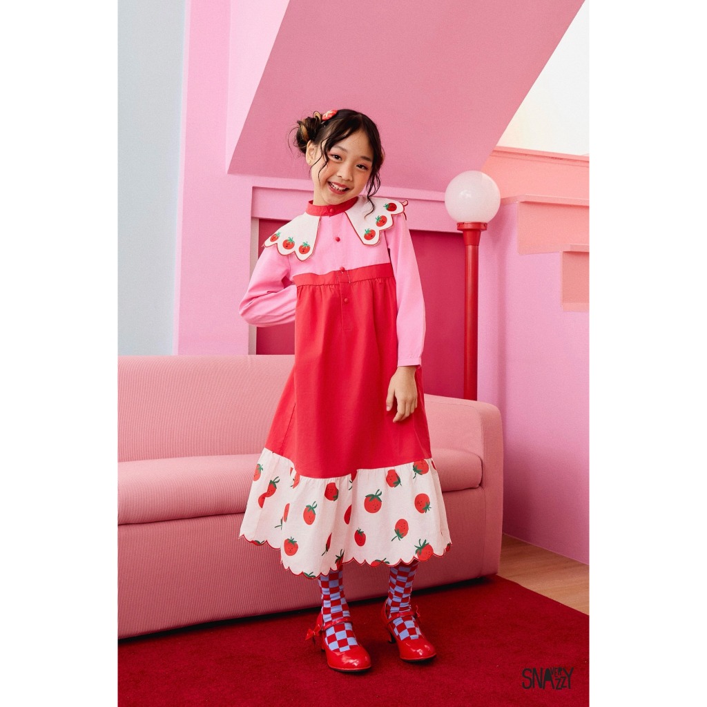 Printed Long sleeve dress ชุดเดรสเด็ก ชุดเดรส แขนยาว แต่งคอปก ลายมะเขือเทศ พร้อมส่ง