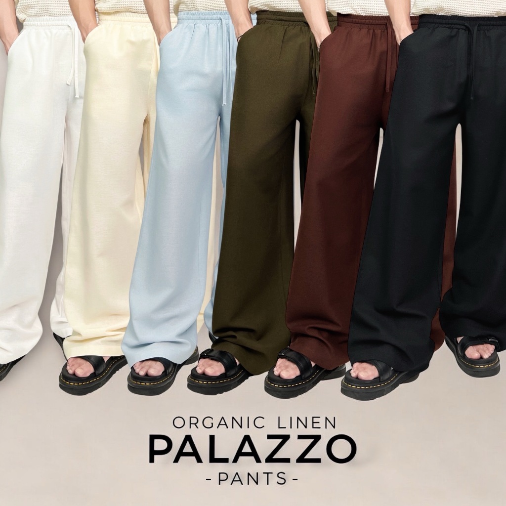 MENIMAL ORGANIC LINEN PALAZZO BAGGY PANTS กางเกงลินิน กระบอกใหญ่ กางเกงขายาว ทรงหลวม UNISEX️
