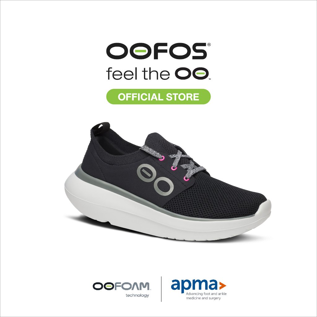 OOFOS Womens OOmy Stride White Black - รองเท้าเพื่อการฟื้นฟู