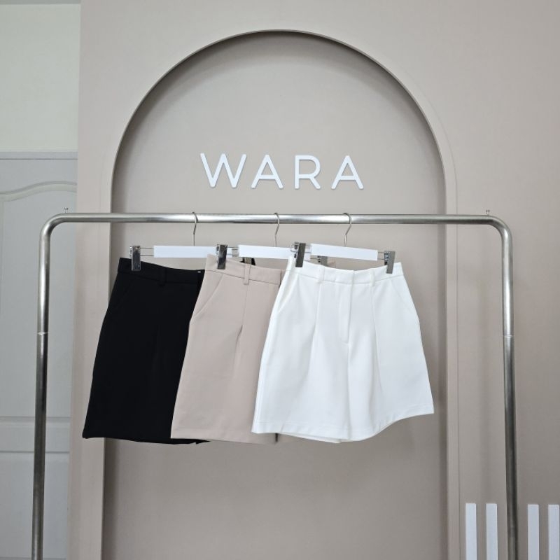 [ R2 ] WARA ขาสั้นผ้าโรเชฟตะขอหน้า ไม่ต้องรีด