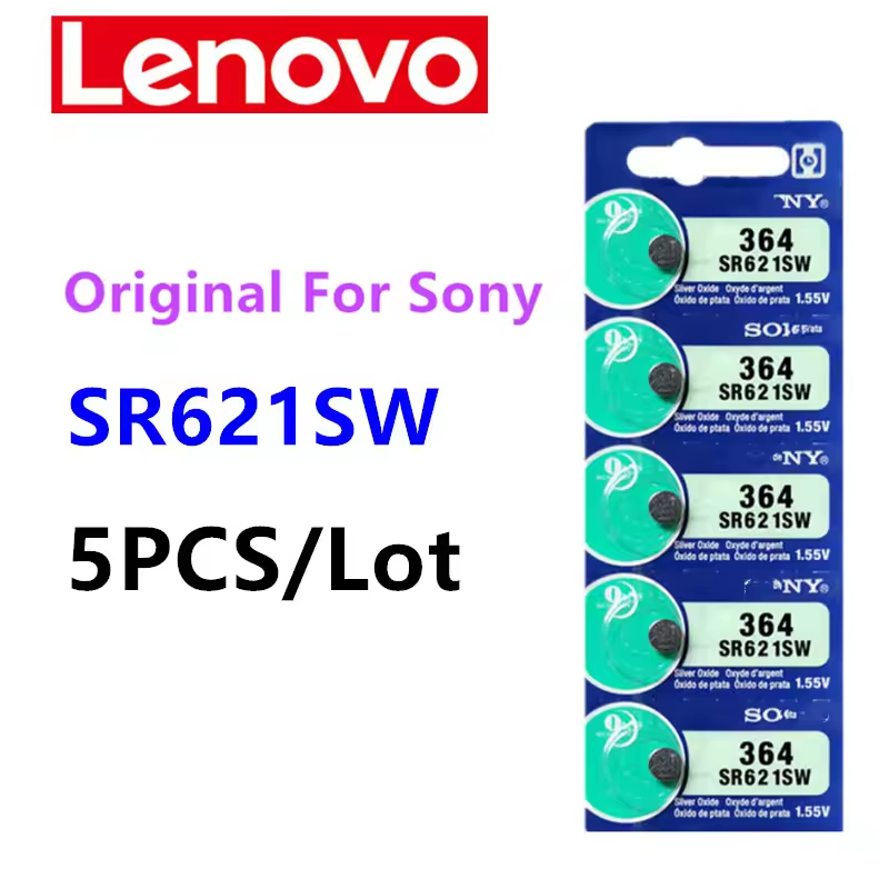 ถ่านกระดุม SR621SW , 364 , 621 , SR621 ยี่ห้อ SONY 0% mercury ถ่าน จำหน่ายแผงละ 5ก้อน