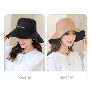 หมวกปีกรอบ งานปัก ยิ้ม หมวก ผ้าแคนวาสหนาพิเศษ ใส่ได้ 2 ด้าน หมวกเชือก กันแดด ไม่ร้อน ใส่สบาย