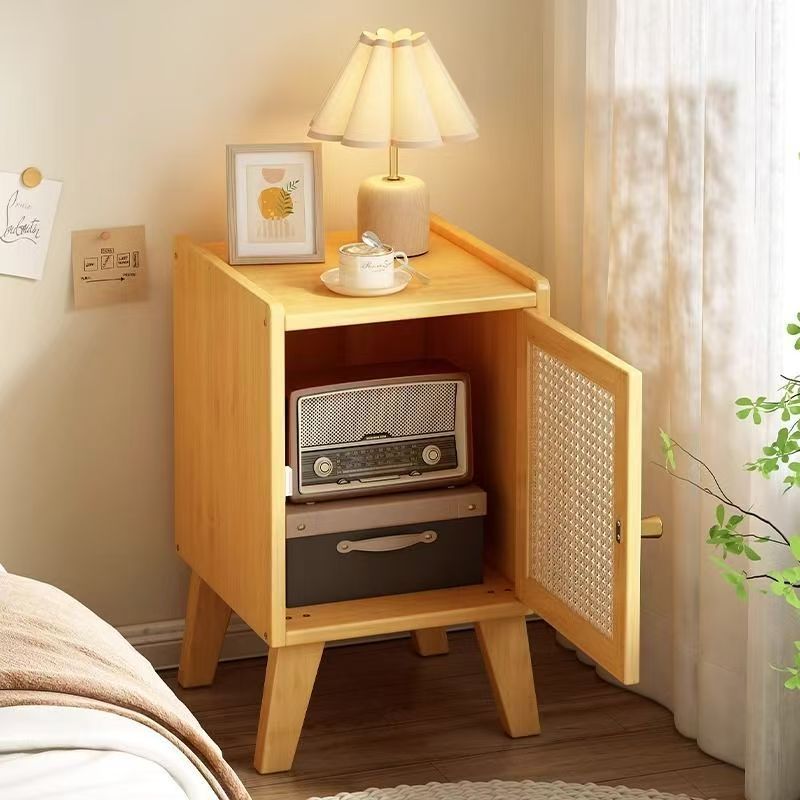 🌟 โต๊ะข้างเตียง 🌟 กล่องเก็บของห้องนอนแบบเรียบง่ายไม้เนื้อแข็ง  ชั้นวางของไม้ ตู้เก็บของ ตู้มินิ ตู้เก็บของหวาย