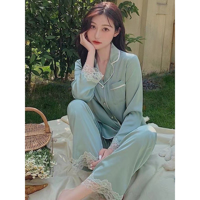 sunbaleeofficial STCL-LL ชุดนอนมินิมอล น่ารักแฟชั่นเกาหลี ชุดนอนแขนยาวขายาว ผ้าซาติน ใส่สบาย อกฟรีไซส์ เนื้อผ้านิ่มมาก
