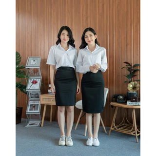 กระโปรงทรงเอผ้าเสริท กระโปรงรับปริญญา กระโปรงพิธีการ ยาว22-24 -26 สีกรม-ดำ (ผ่าหลังทับผ้าเสริทไม่ยืด)