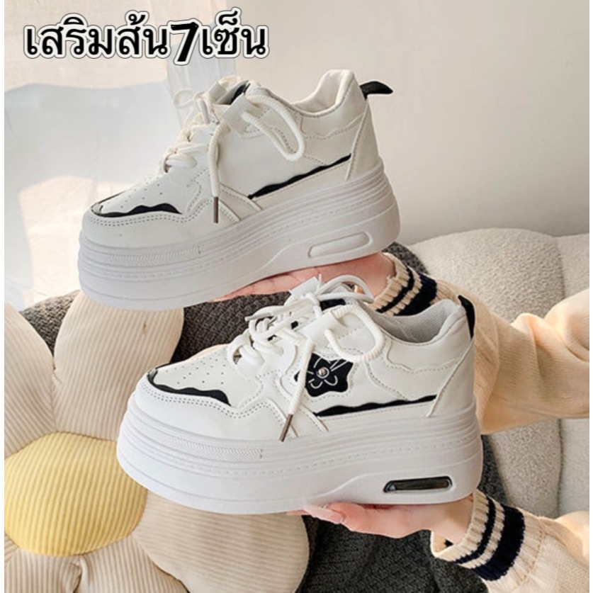 Mavis มาใหม่💥สินค้าขายดี 💥 รองเท้าผ้าใบผู้หญิง เสริมส้น 7ซม มี3สี ดำ ครีม เทา No.M144