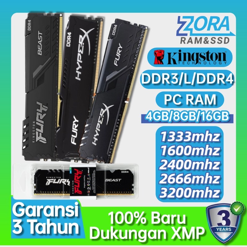 Kingston Desktop RAM 4GB/8GB/16GB Memory DDR3 DDR4 1333mhz 1600mhz 2400 2666mhz 3200mhz PC3-12800S PC4-25600 for PC RAM