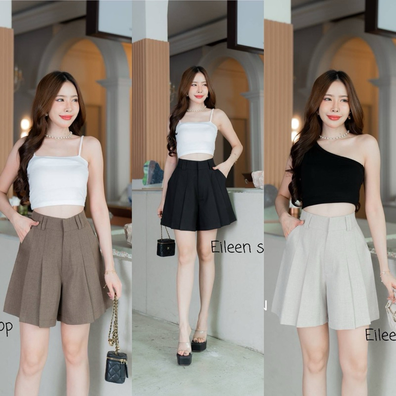 กางเกงกระโปรงเอวสูงจีบหน้าสวยเป๊ะไม่สั้นมากS-3XL