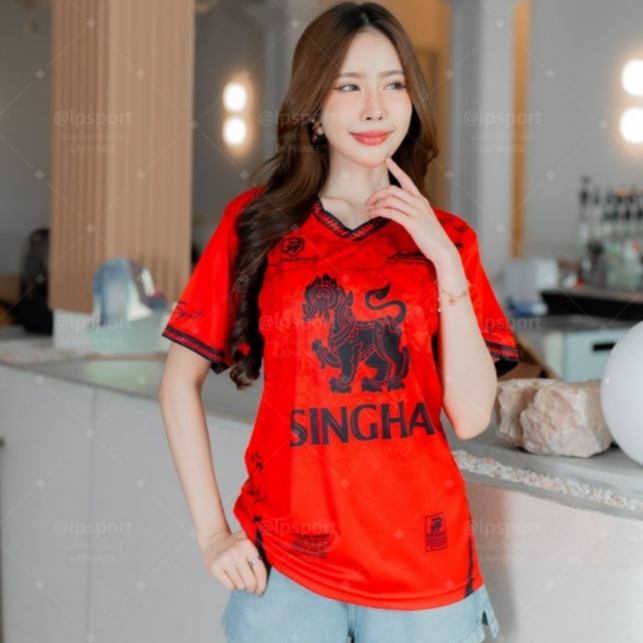 เสื้อลาย สิงห์ SINGHA แขนสั้น  เนื้อผ้ากีฬาไมโครซับลายเกรดAพรีเมี่ยม เสื้อกีฬา เสื้อทีม เสื้อกลุ่ม
