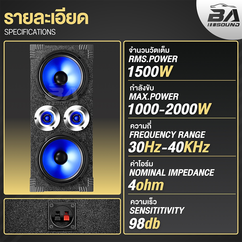 BA SOUND ตู้ลำโพงสำร็จรูป 8นิ้ว 1500W มีให้เลือก 2สี แถมสายลำโพงฟรี 2M ตู้ลำโพง 8 นิ้ว ตู้ลำโพงบ้าน เครื่องเสียงรถยนต์ - รูปที่ 4